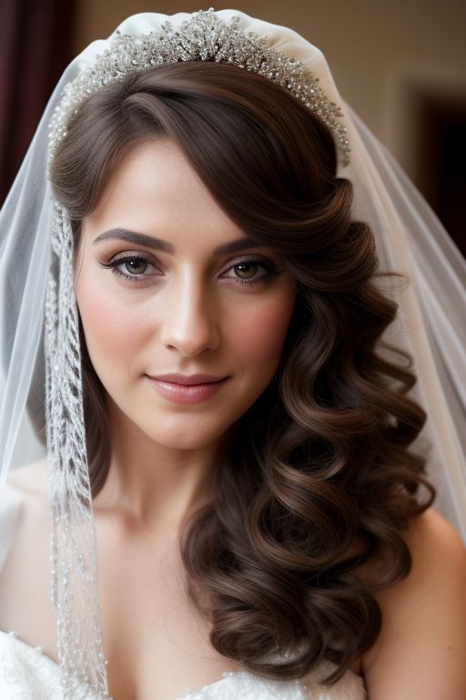 Cascading Curls with a Veil: Glamorous and Elegant