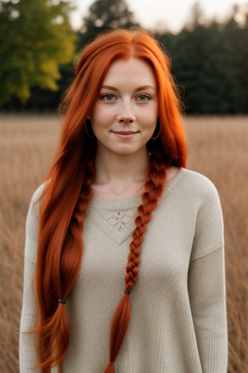 Natural Red Hair Woman with Side Braid