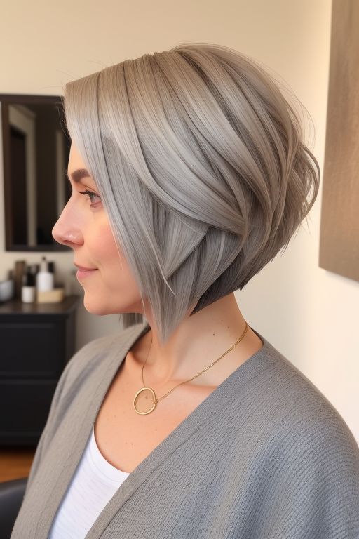 Short Grey Bob with Feathered Ends