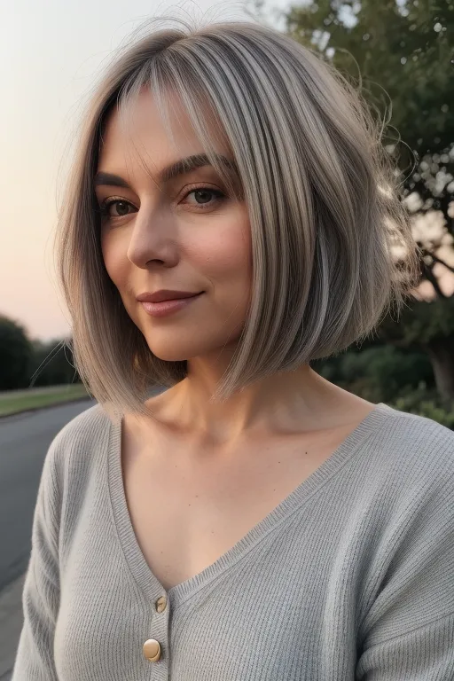 Long Grey Bob with Subtle Highlights