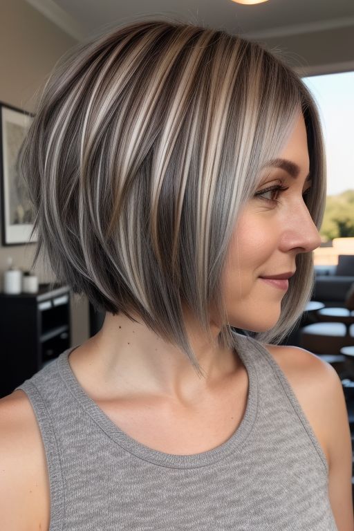 Textured Grey Bob with Bold Highlights