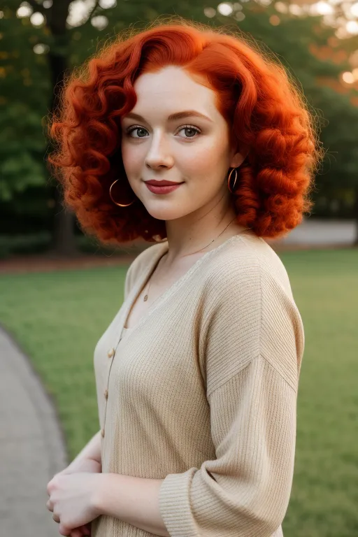 Beautiful Red Hair Woman with Vintage Curls