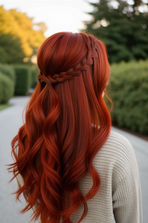 Red Hair Woman Hairstyles: Half-Up, Half-Down