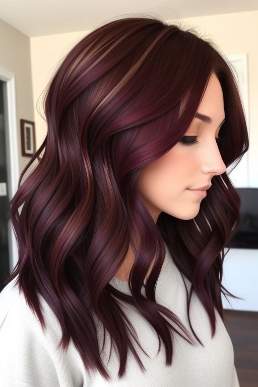 Brunette with Burgundy Highlights