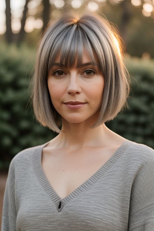 Layered Grey Bob with Side Bangs