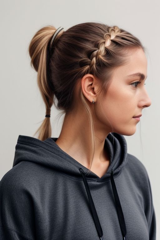 Ponytail with Front Braid Under the Hoodie