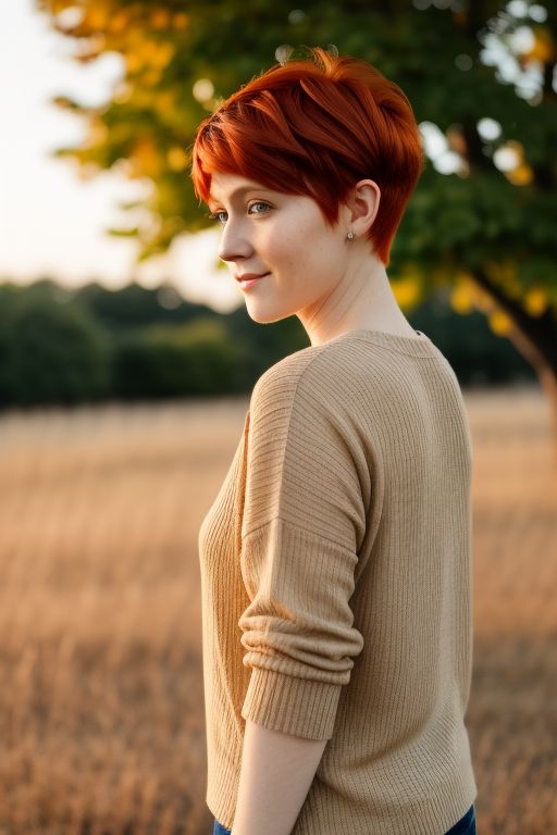 Beautiful Red Hair Woman with Pixie Cut